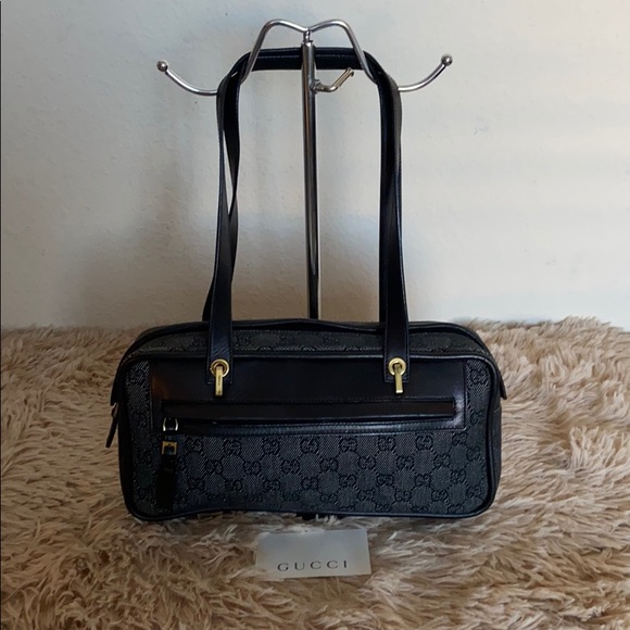 Gucci Handbags - Auth Black Monogram Canvas Shoulder Bag